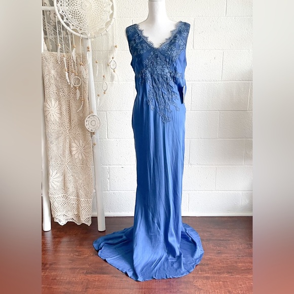 NWT Free People X Brenda Knight Lace Maxi Slip Dress - Royal Blue - Picture 9 of 16
